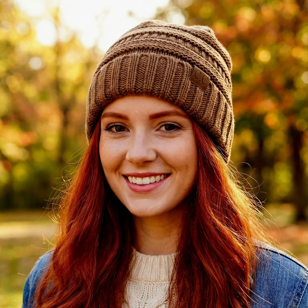 C.C Brown Ribbed Knit Hat Beanie - Picture 1 of 9